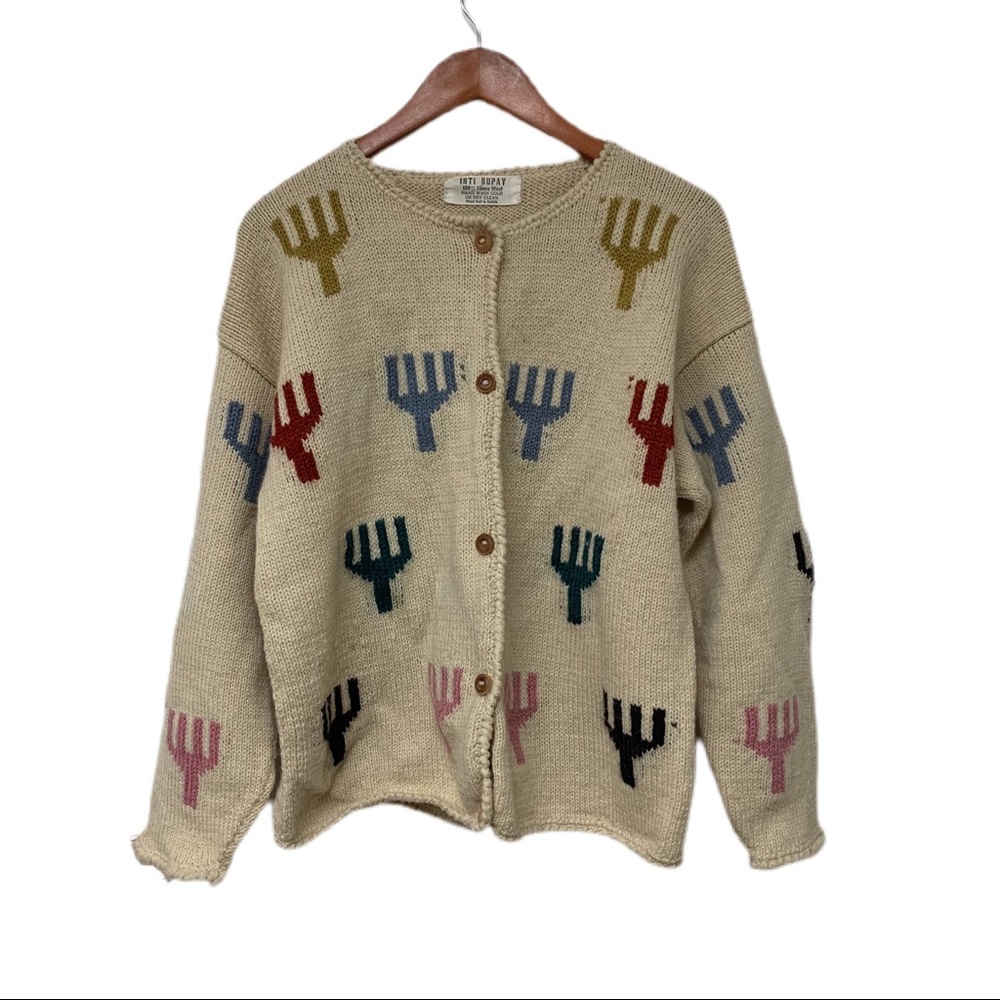 Inti Rupay Women’s Crewneck Button Down Sweater 100% Llama Wool